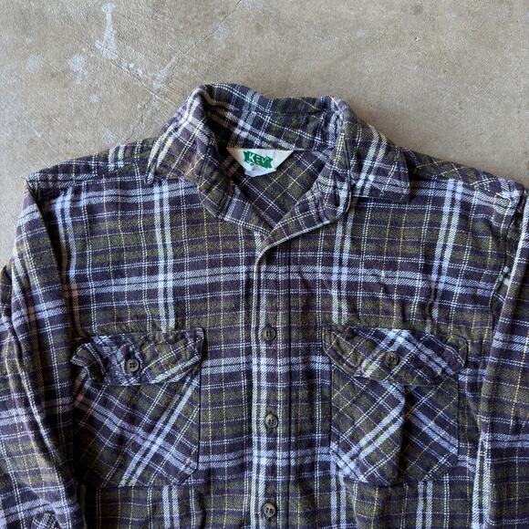 VINTAGE 70S 80S KEY IMPERIAL PLAID FLANNEL BUTTON UP SHIRT RETRO MENS MEDIUM - Picture 2 of 5